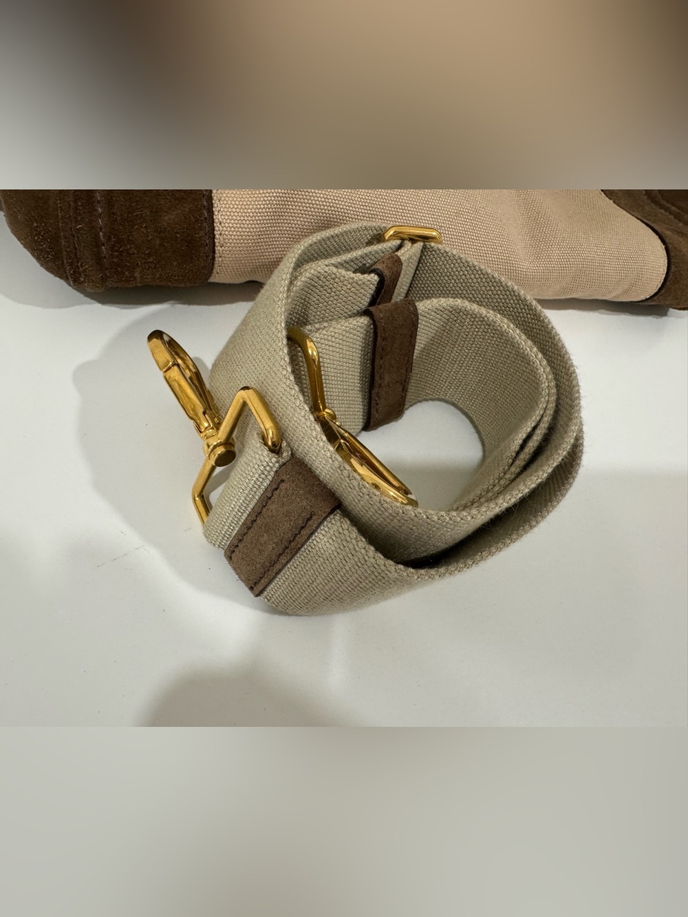 Prada Beige Cavas and Brown Suede Tote - Picture 2 of 8